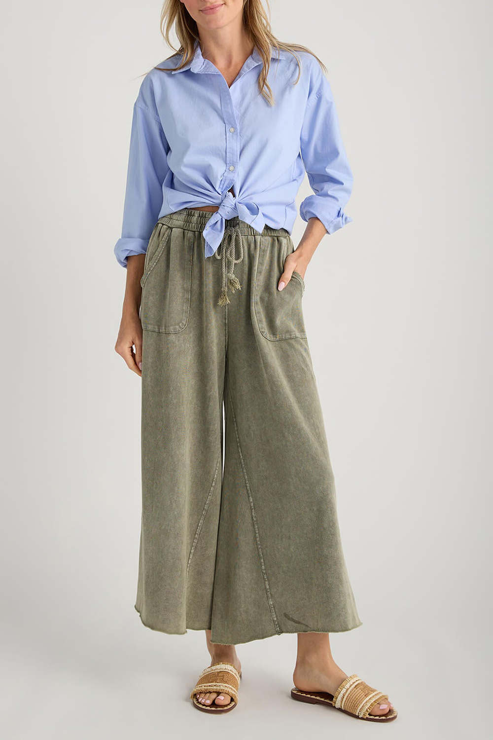 Easel Wide Leg Knit Pants - ash