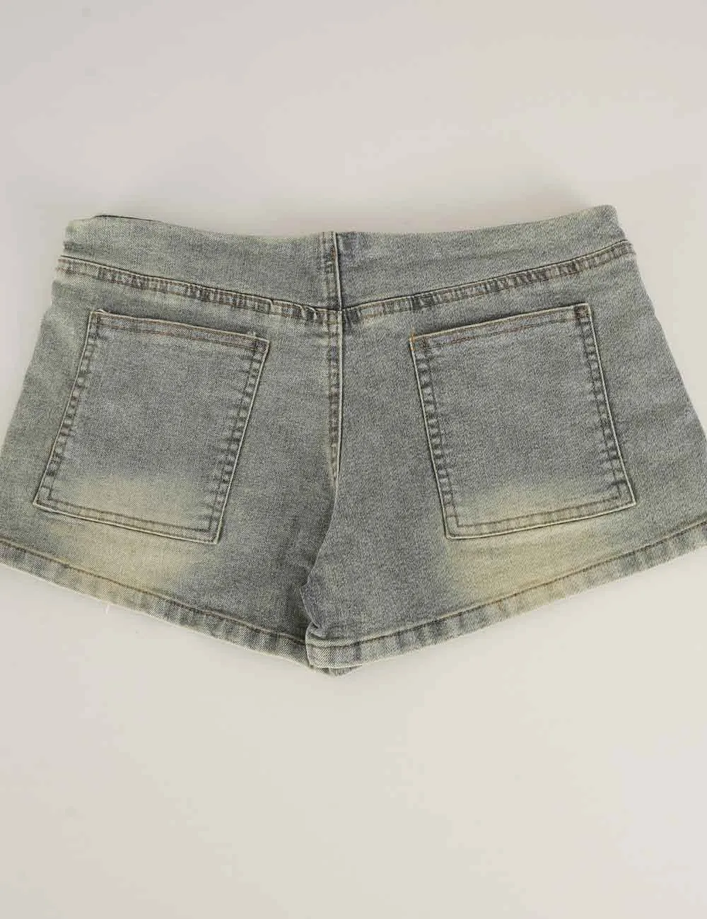 Metal Eyelet Wrap Denim Mini Shorts
