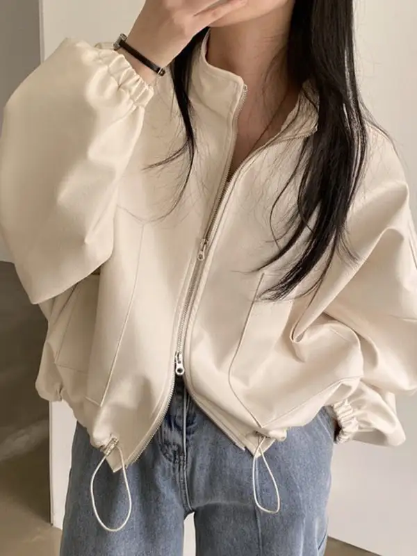 Faux Leather Zip Front Jacket Classic