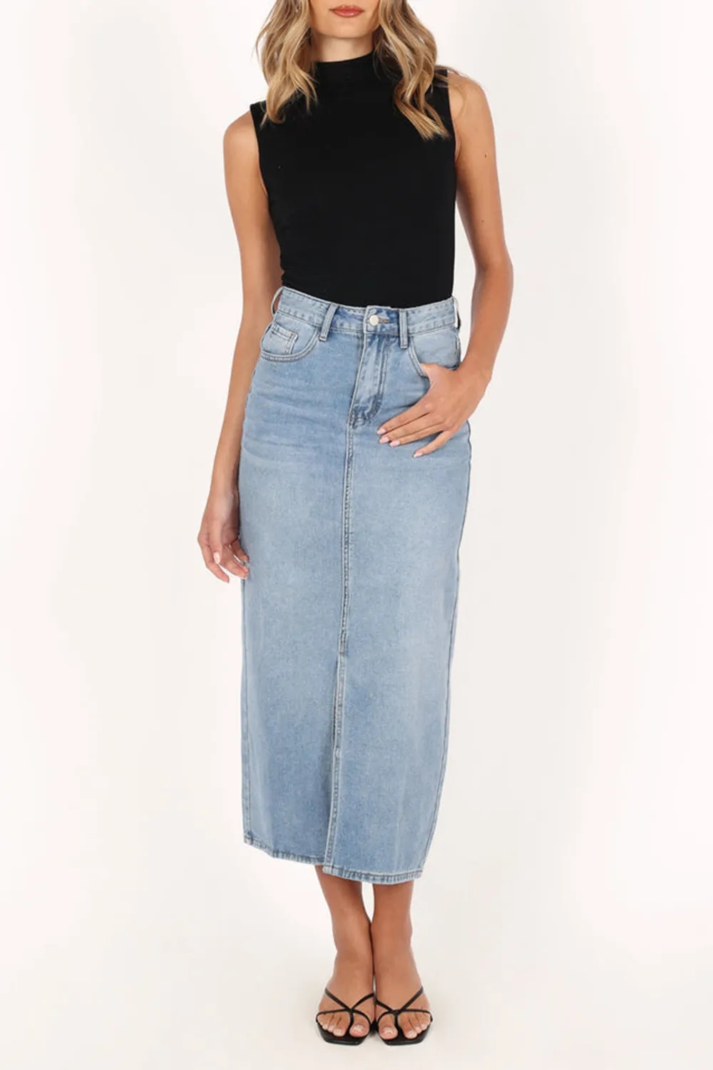 DANA DENIM MIDI SKIRT - BLUE WASH