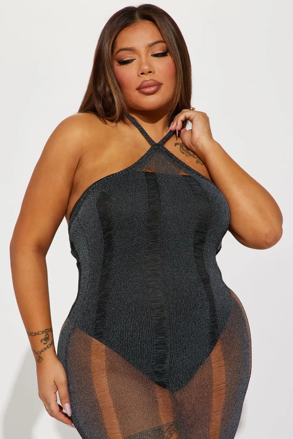 Tatiana Reflective Crochet Maxi Dress - Black