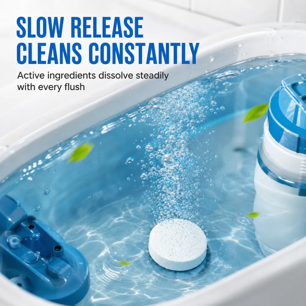 20 Pack Toilet Tank Freshener Tablets – effervescent action fights odor, slow release cleans constantly. Gentle on plumbing! 🧼