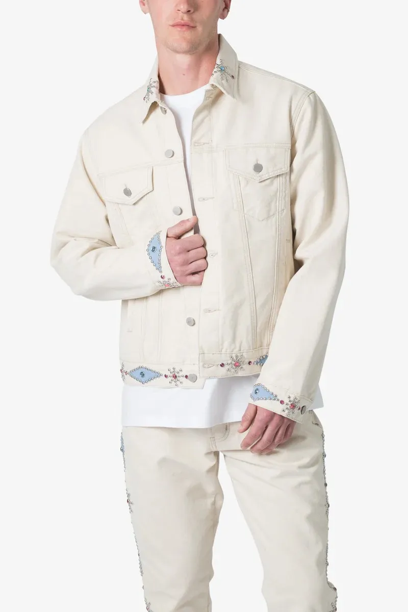 WHITE EMBROIDERED DENIM JACKET