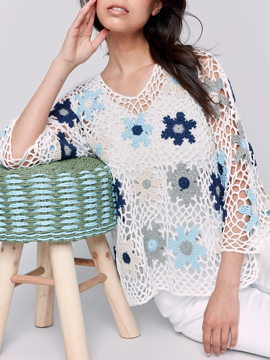 Lively Artistic Floral Women's Hollow Blouse