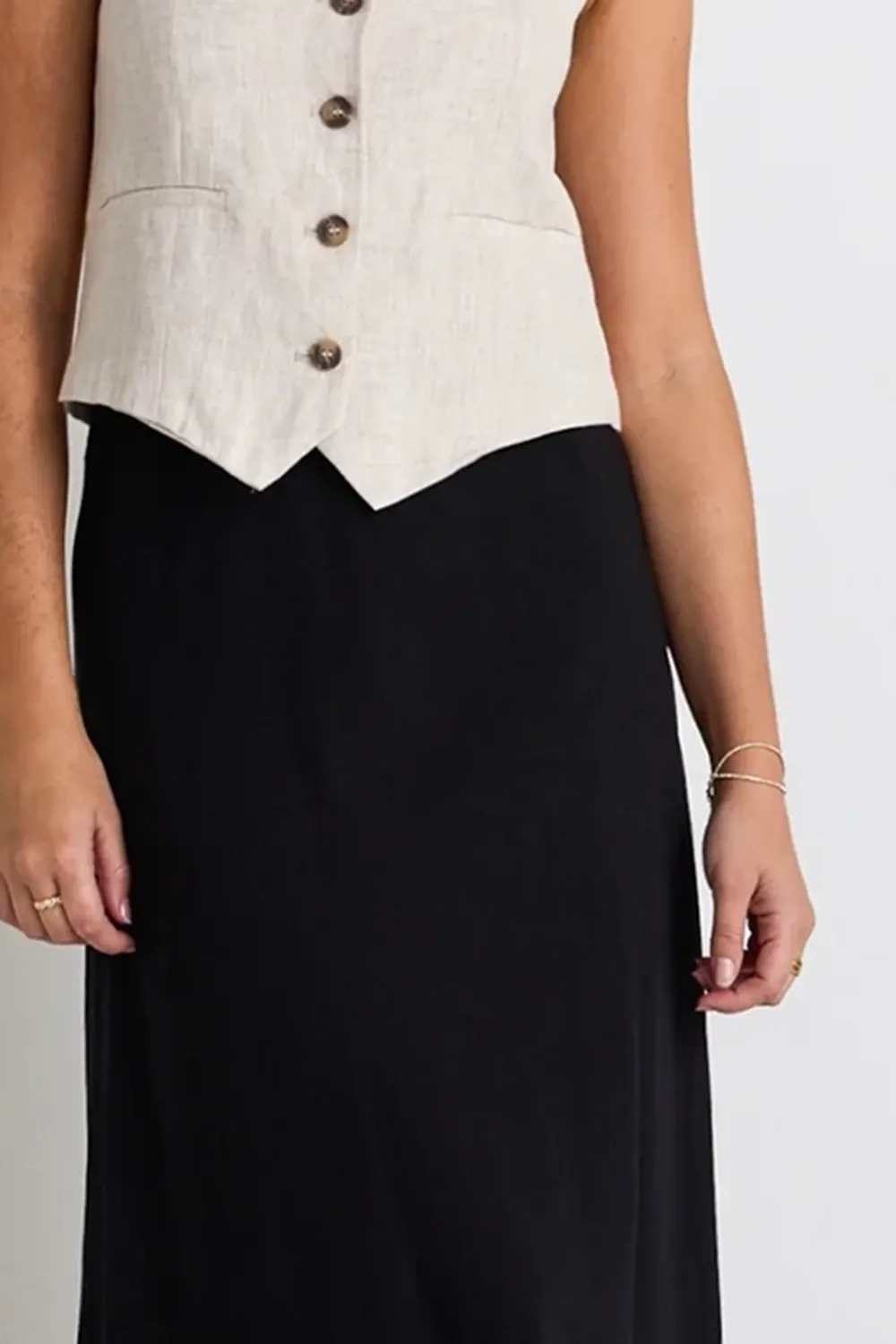 Black Linen Mixed Media Maxi Skirt
