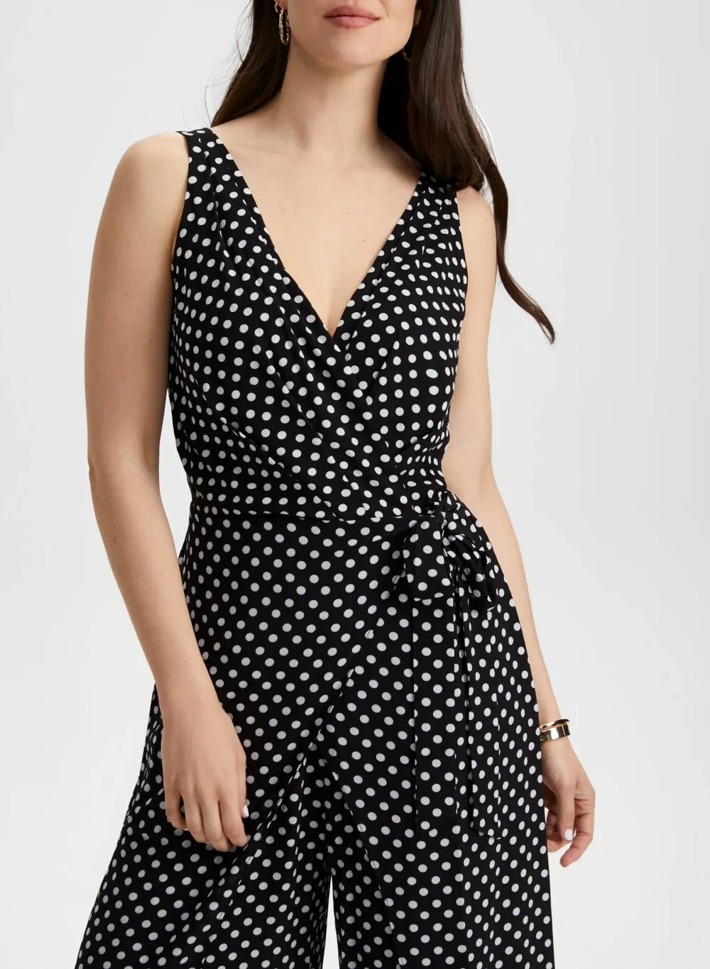 V-Neck Polka Dot Wide-Leg Jumpsuit