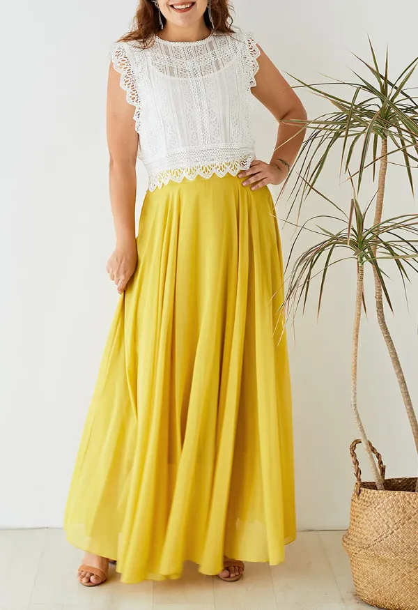 TIMELESS FAVORITE CHIFFON MAXI SKIRT IN MUSTARD