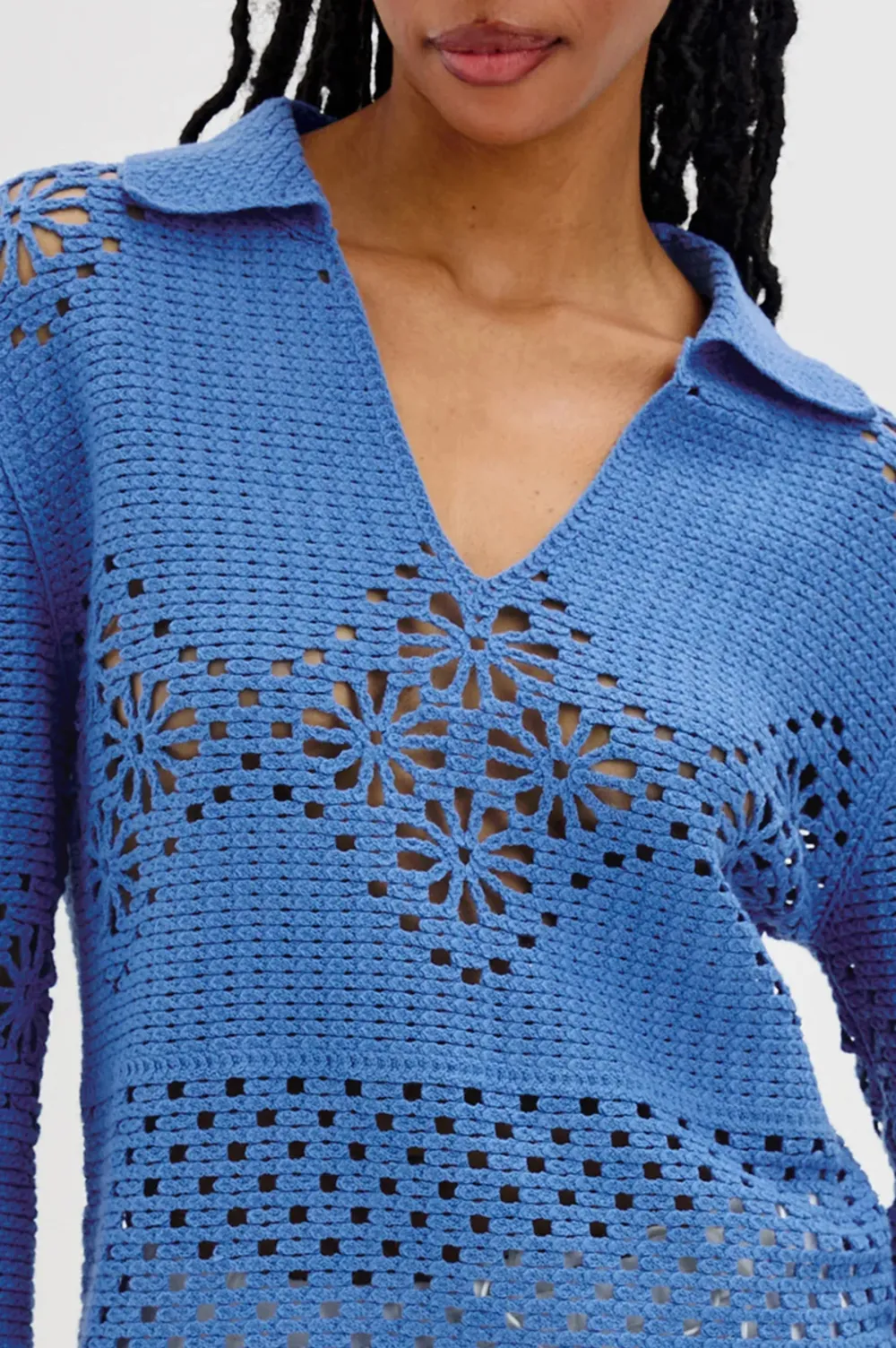 Open-Weave Mesh Knitted Crew-Neck Sweater