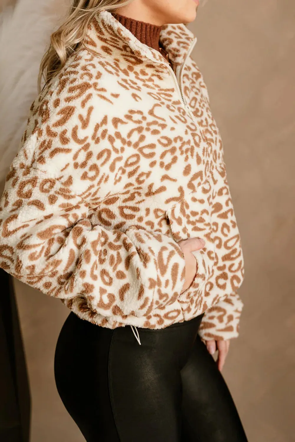 Leopard Quarter Zip-Up Jacket