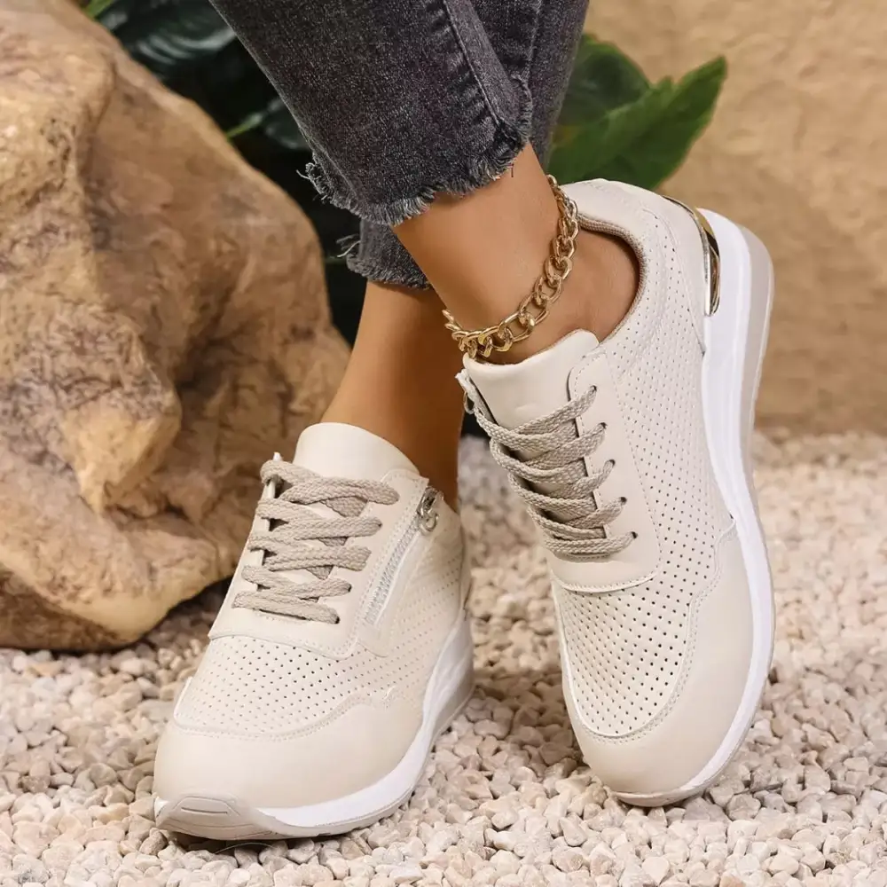 Relaxed Lace-Up Wedge Sneakers