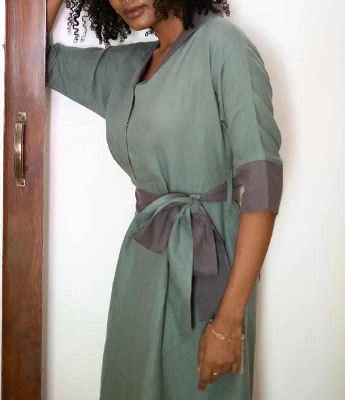 Sage Green Linen Flared Dress