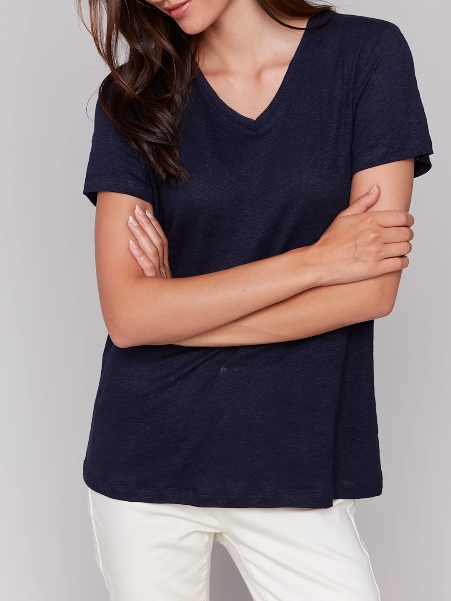 Cool Linen Breathable V-Neck Short Sleeves