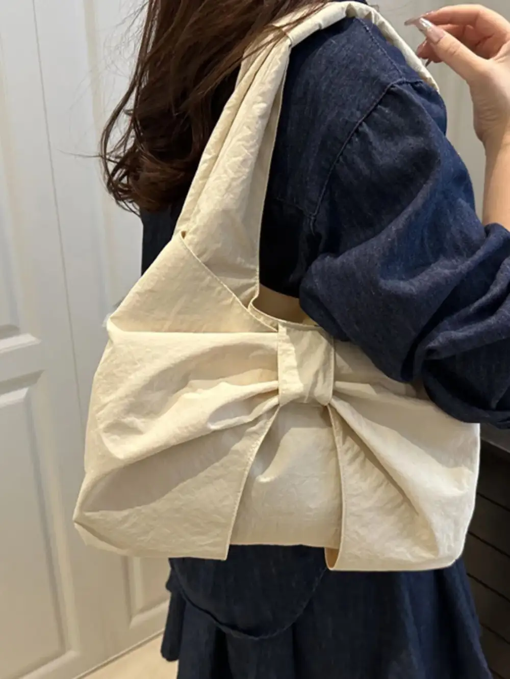 Bow Accent Ruched Shoulder Bag
