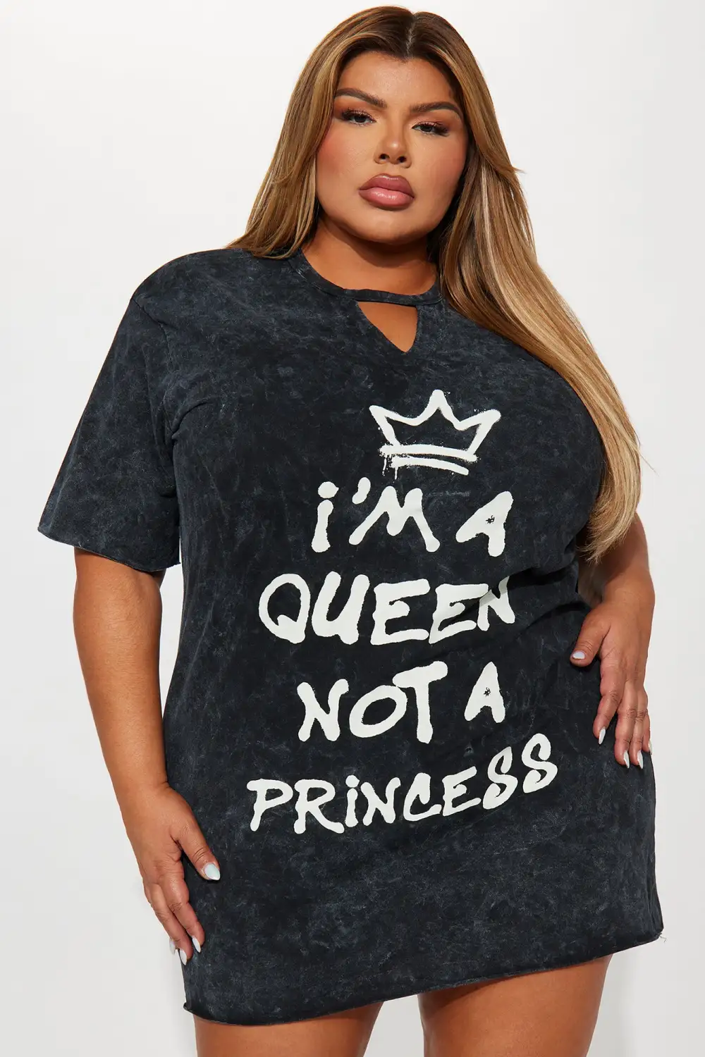 I'm A Queen Not A Princess Mini Dress - Black Wash