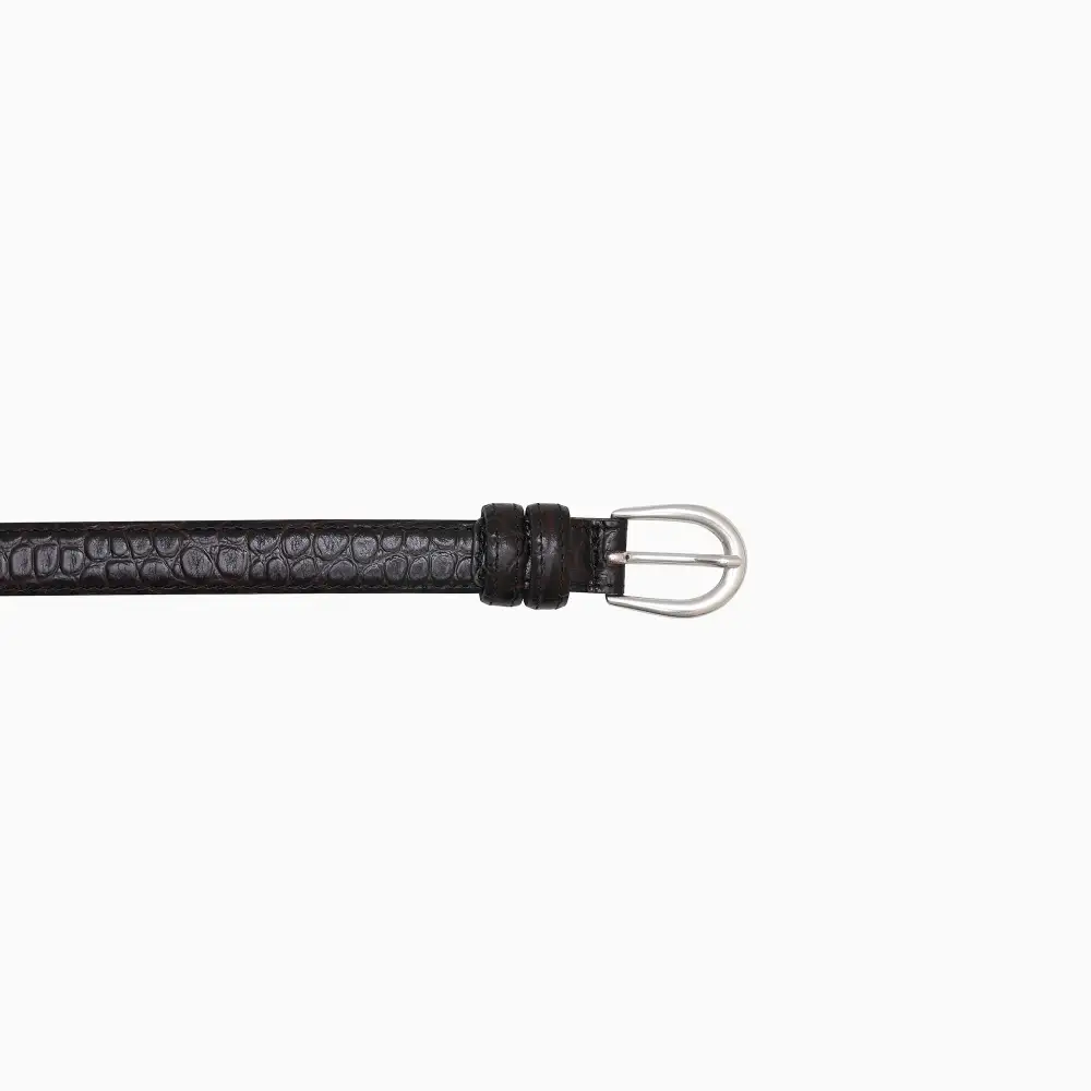 Classic Hair On Leather Croco Print Croco Texture Narrow Waist Belt