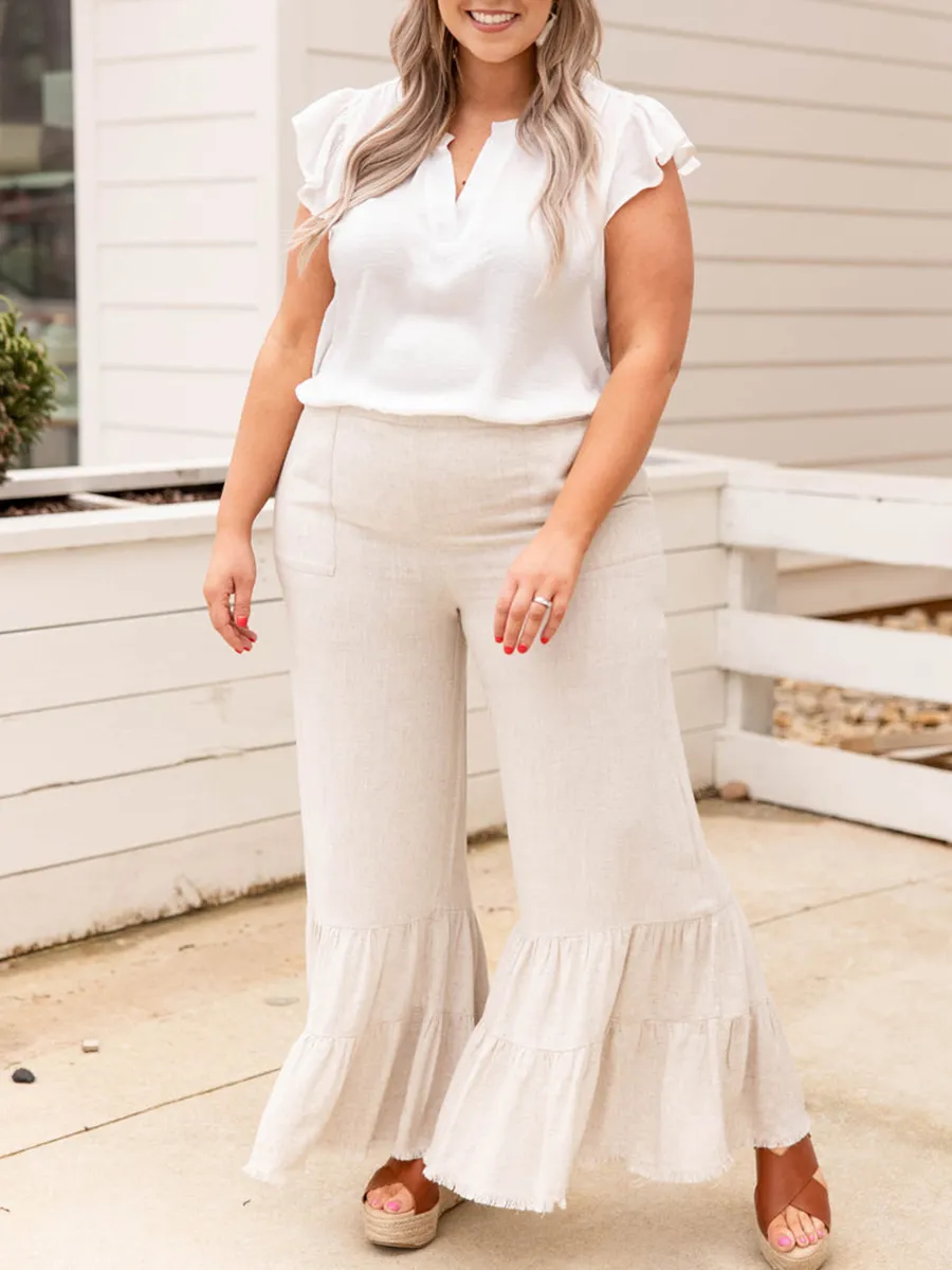 Pocket Hem Layered Flared Pants