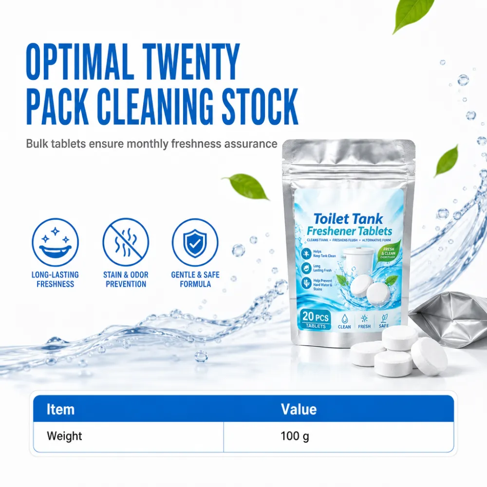20 Pack Toilet Tank Freshener Tablets – effervescent action fights odor, slow release cleans constantly. Gentle on plumbing! 🧼