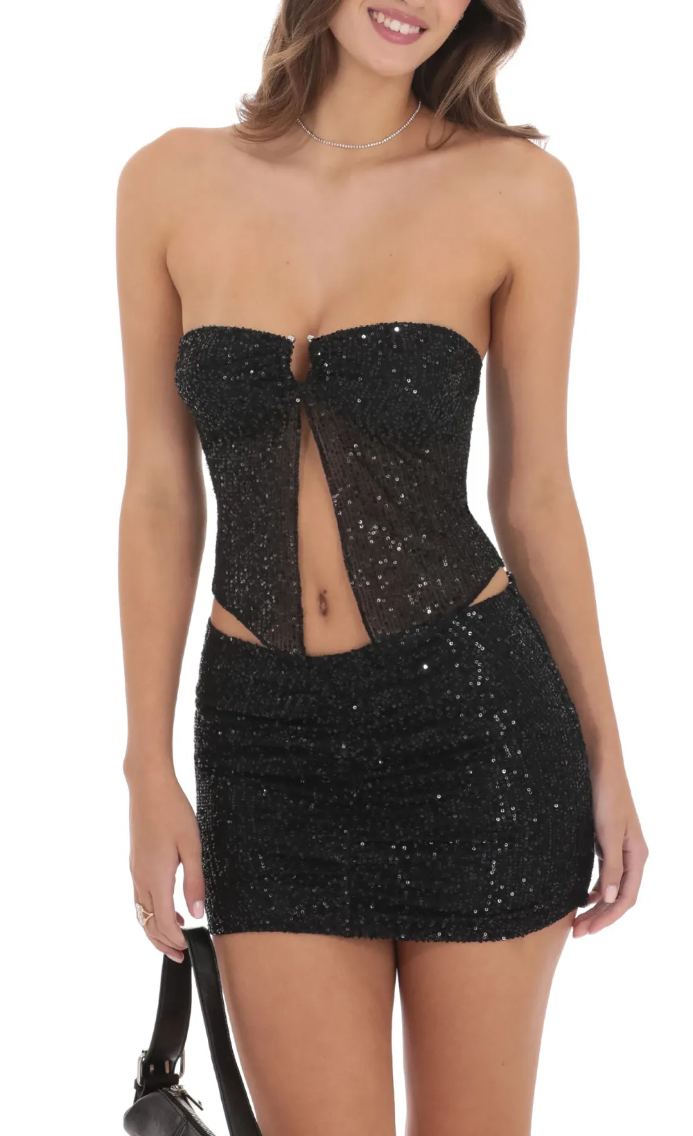 Sequin Strapless Two Piece Set in Black
