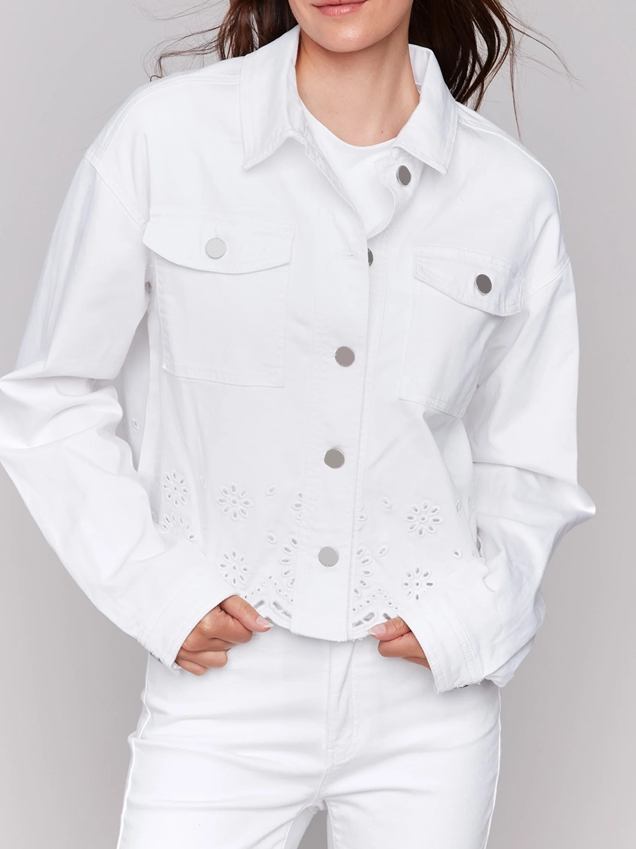 Pure Cotton Art Hollow Women's White Coat