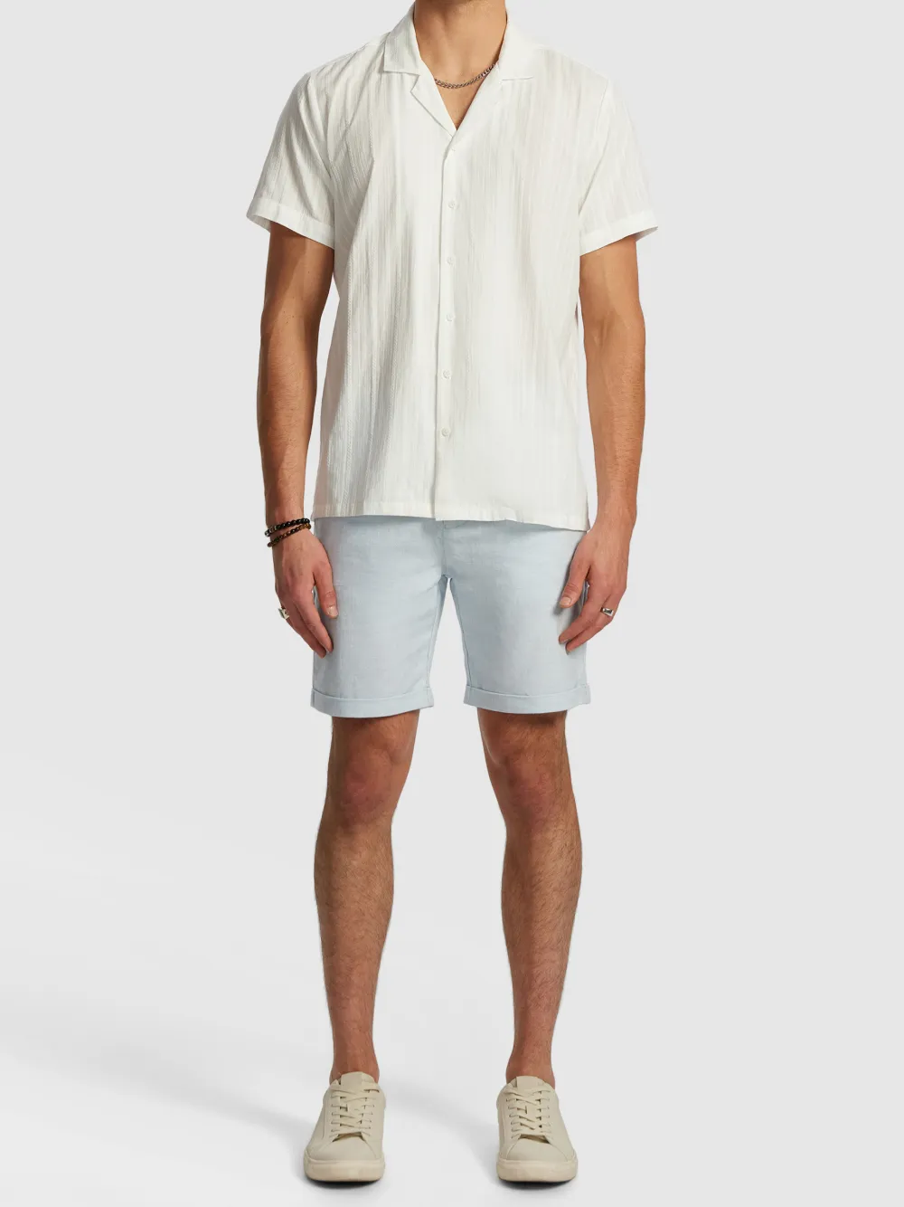 White Textured Short Sleeve Shirt