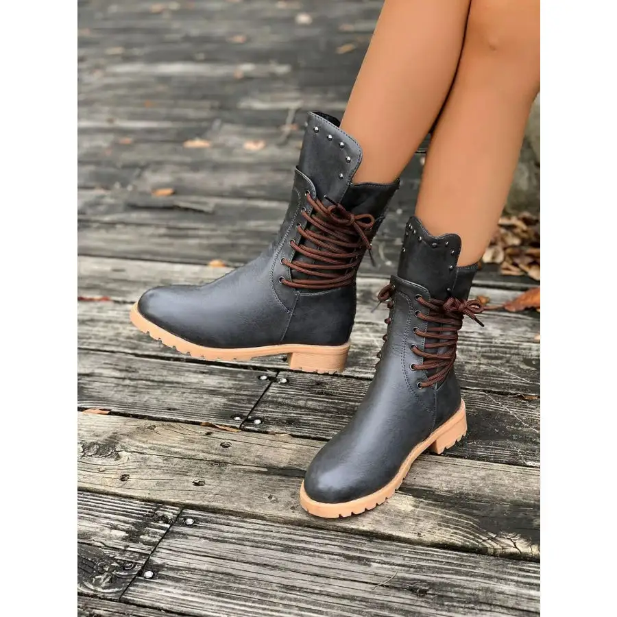 Round Toe Block Heels Boots