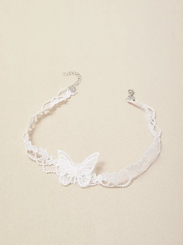 Boho White Butterfly Floral Motif Necklace Beach Vacation Party Jewelry