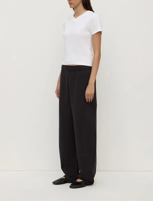 Washed Black Brushed Cotton Barrel-Leg Lounge Pant