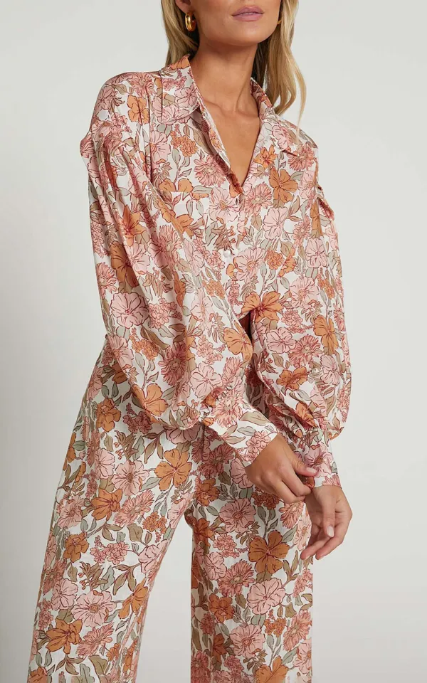 Balloon Sleeve Button Up Shirt in Wildflower Floral