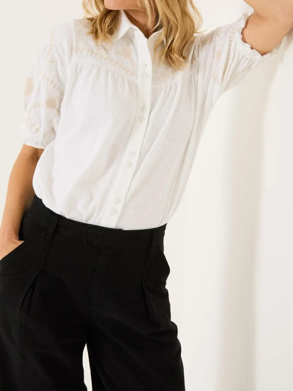 White Embroidered Short Sleeve Jersey Shirt