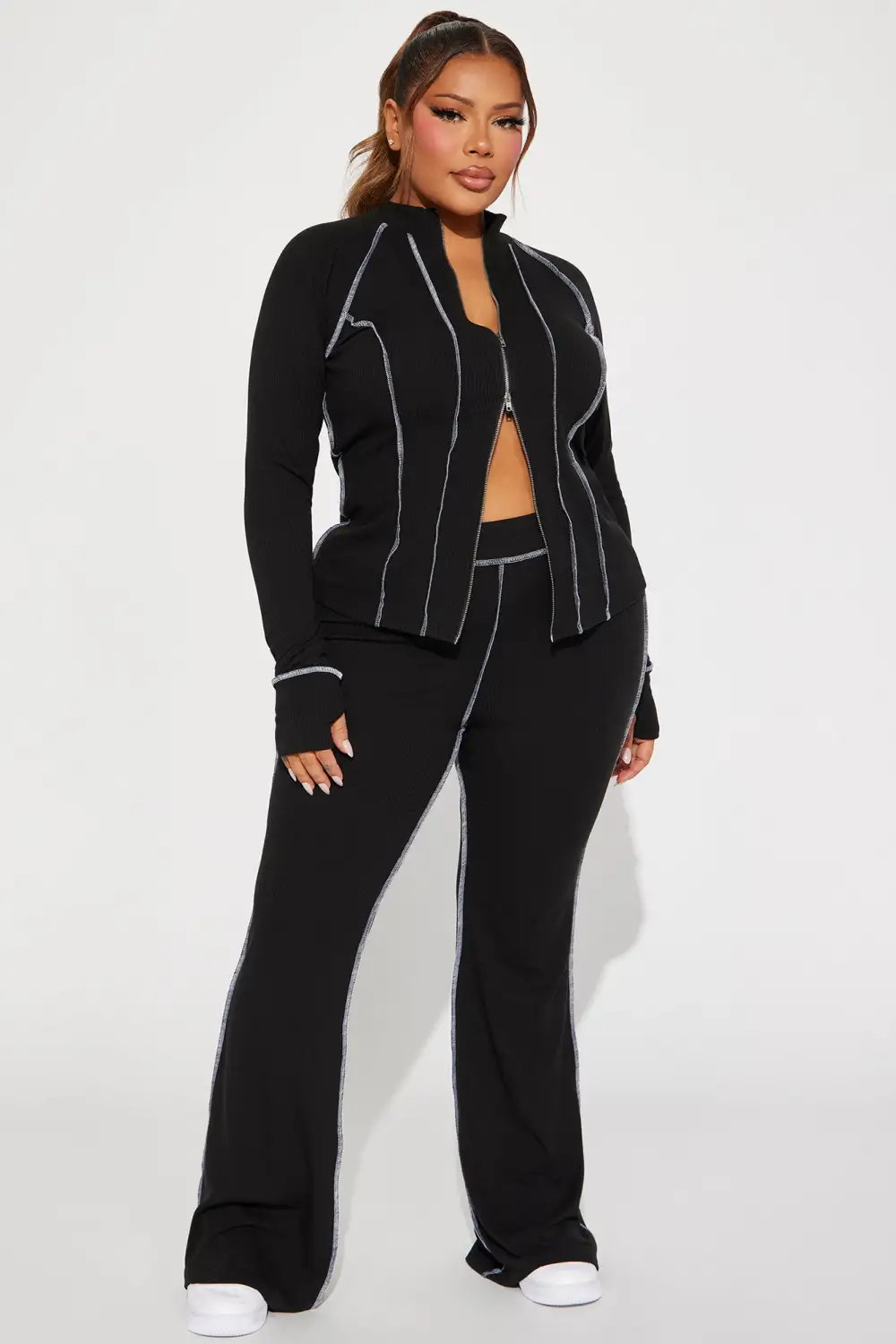 Carlie Ribbed Pant Set - Black
