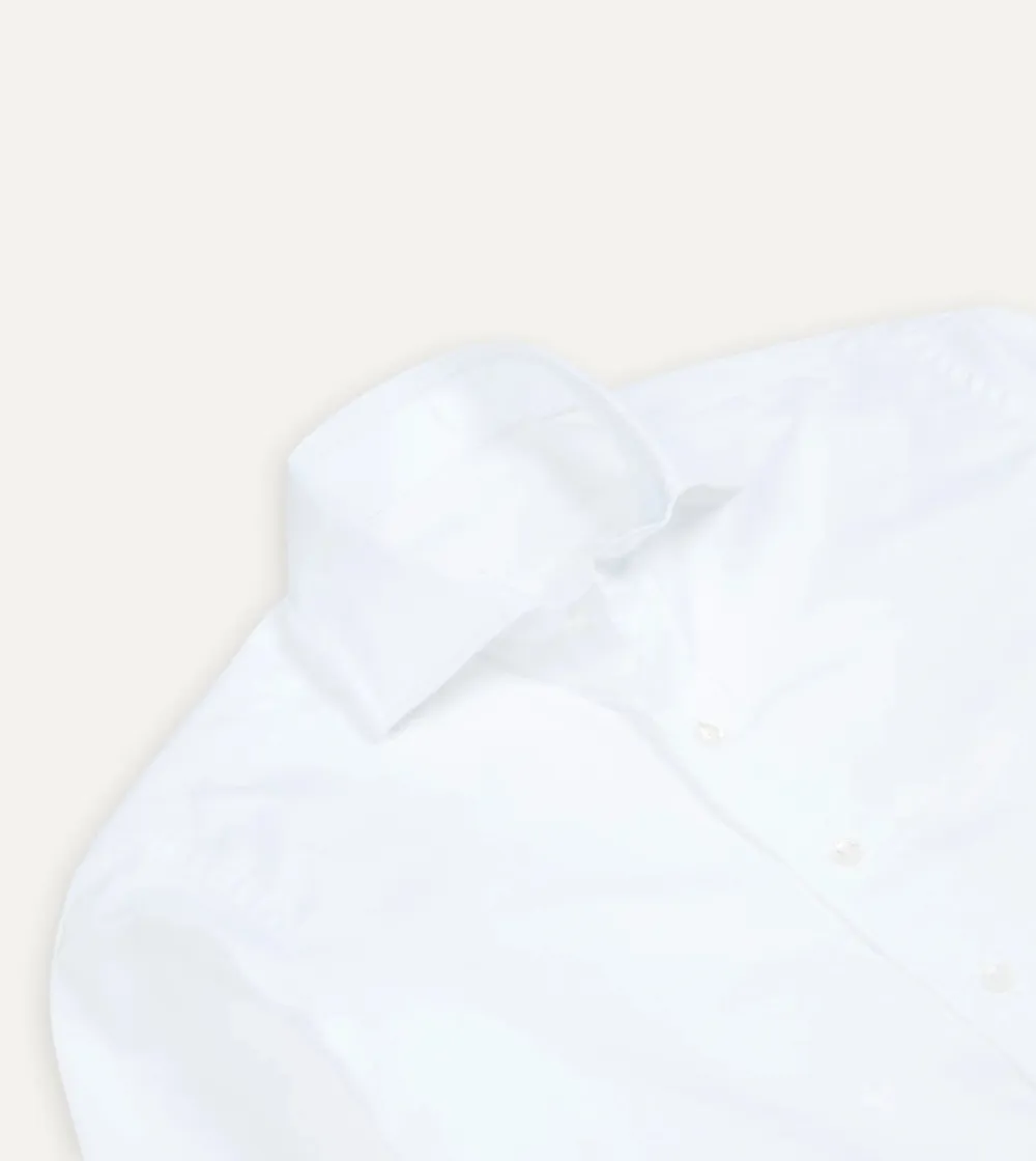 Casual Style White Cotton Spread Collar Poplin Shirt