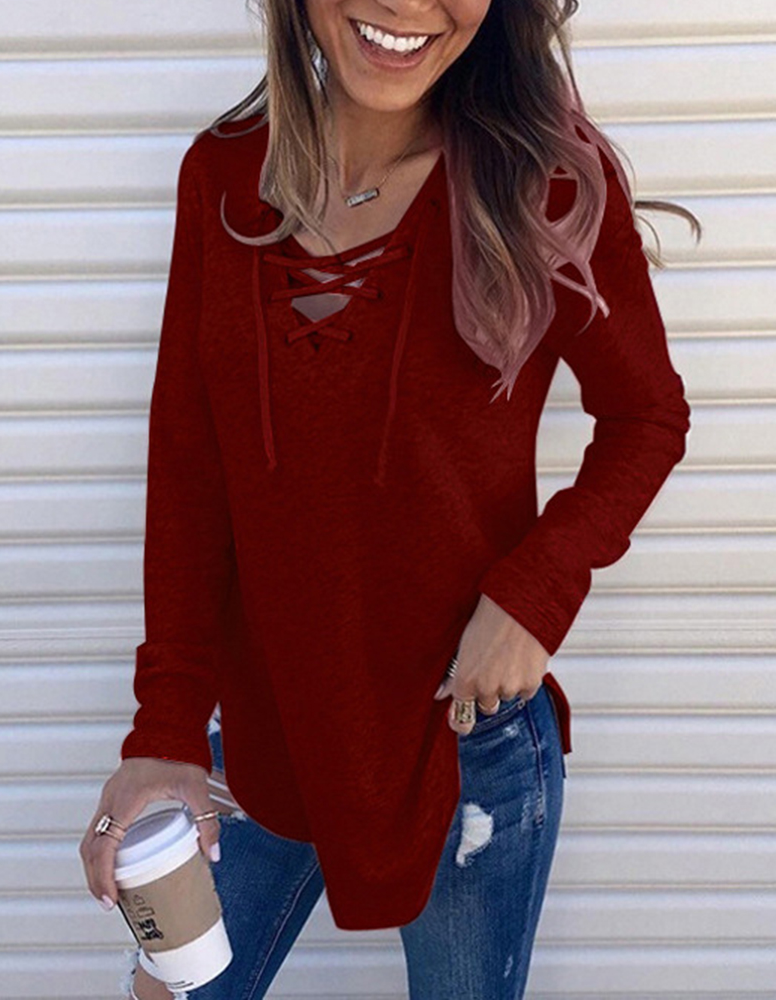 V-neck Loose Long-sleeved Top