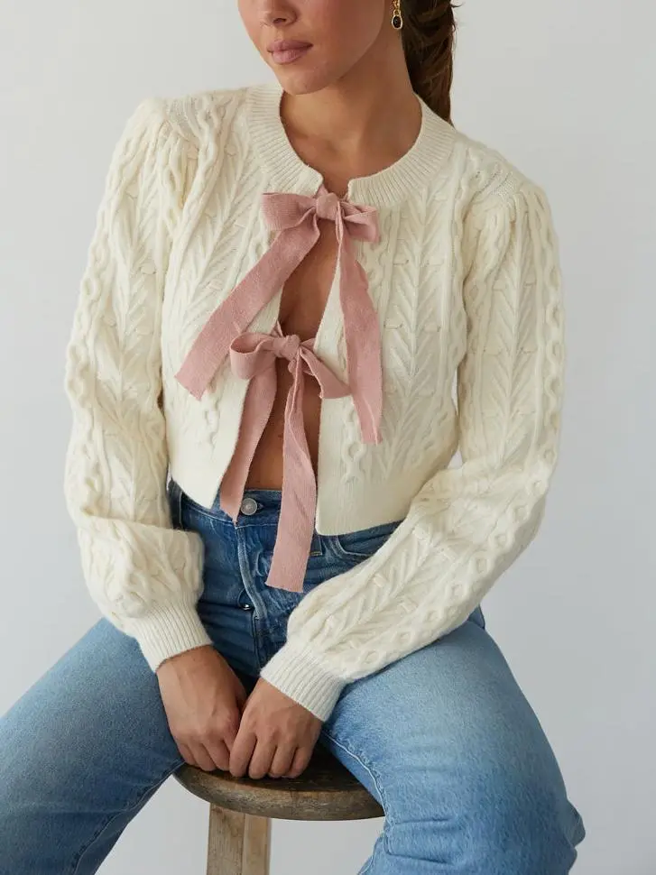 Cable Knit Bow Cardigan