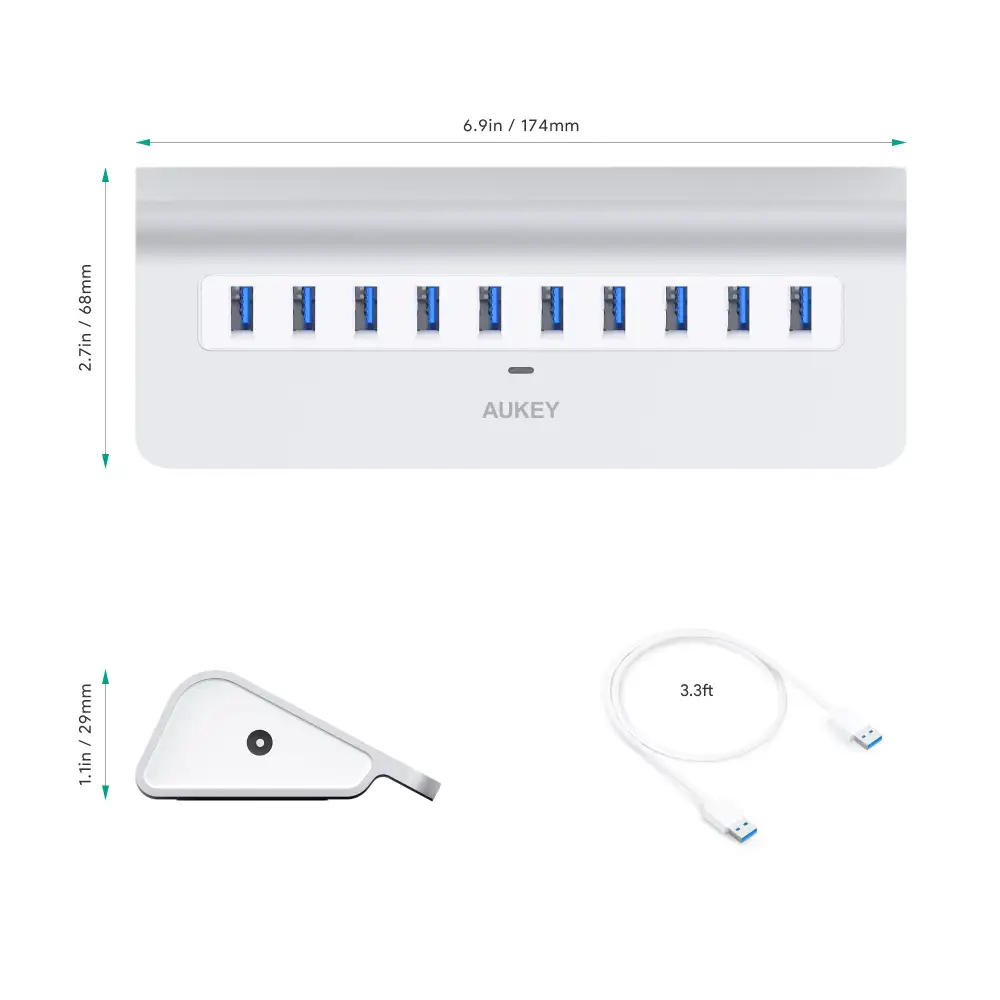 AUKEY CB-H6 USB3.0 Silver 10 interface aluminum alloy HUB hub with LED indicator with adapter ORICO M3H10