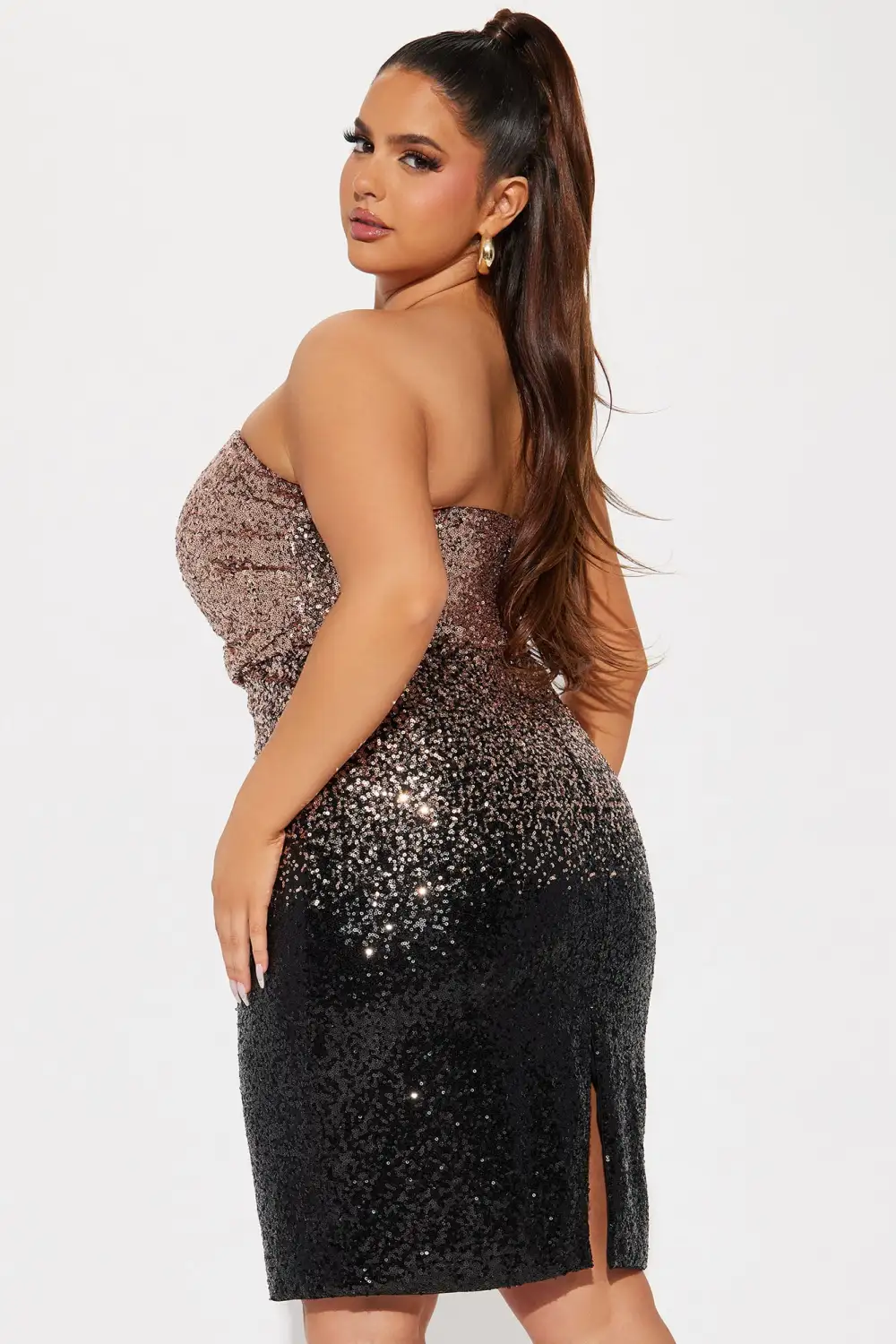 Briana Sequin Midi Dress - Rose Gold/Black