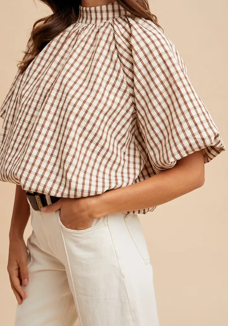 Checkered Back Bow Detail Top