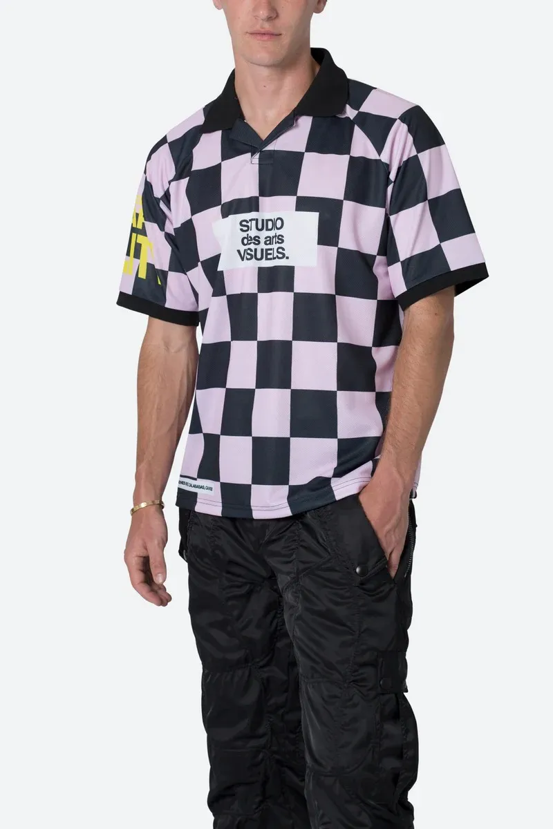 BLACK AND PURPLE CHECKERED POLO SHIRT