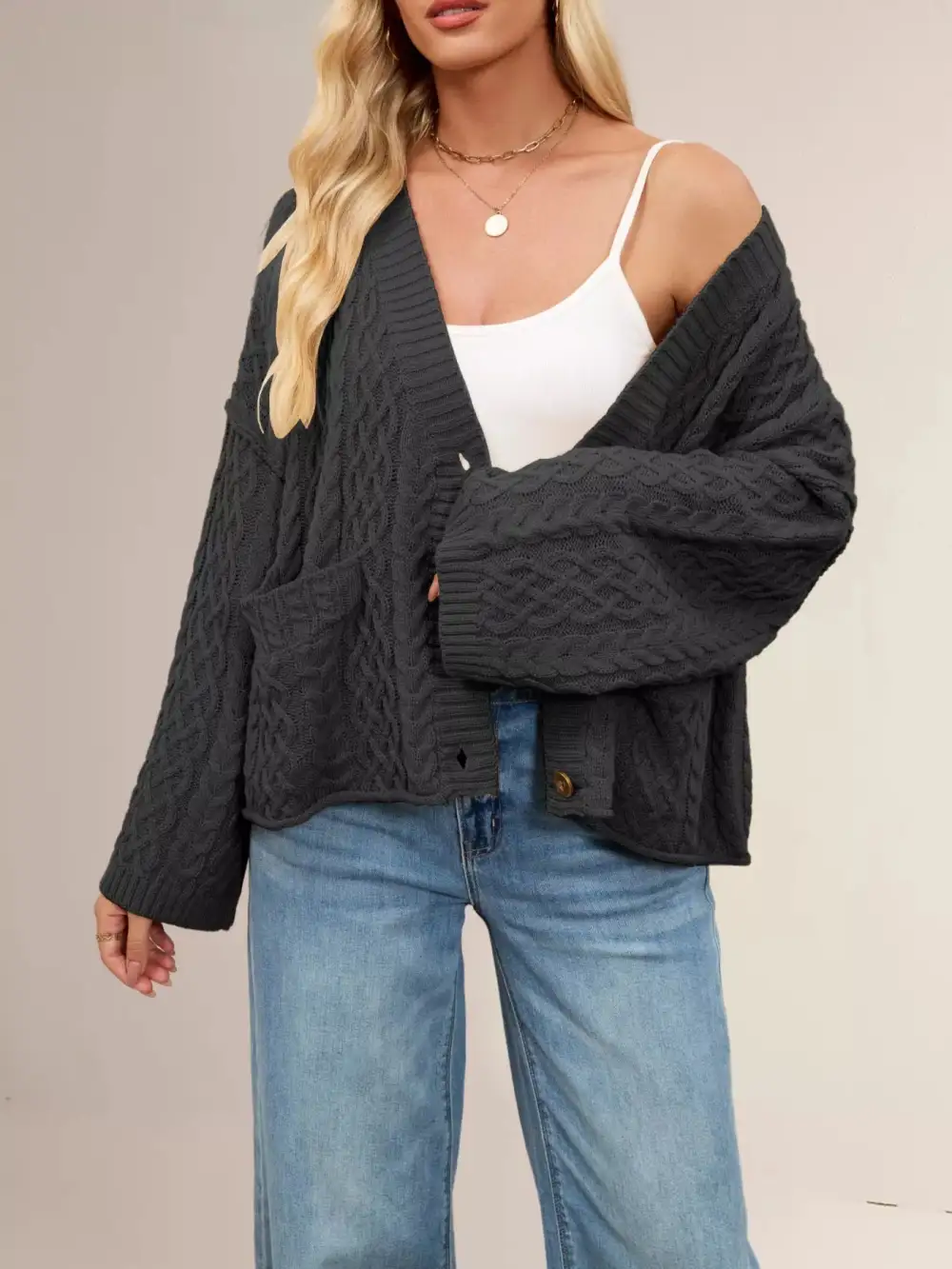 Cable Knit Button Down Cardigan