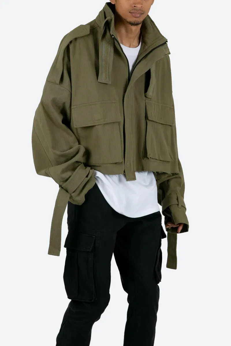 ARMY GREEN CROP STYLE MILITARY JACKET