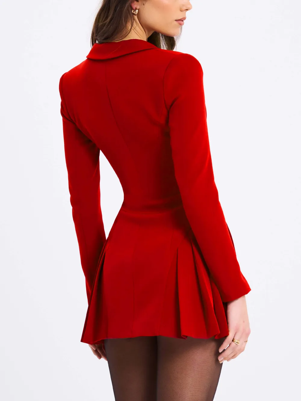 Deep Neck Pleated Elegant Mini Dress