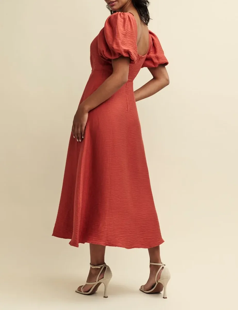 Terracotta Puff Sleeve Zora Midaxi Dress