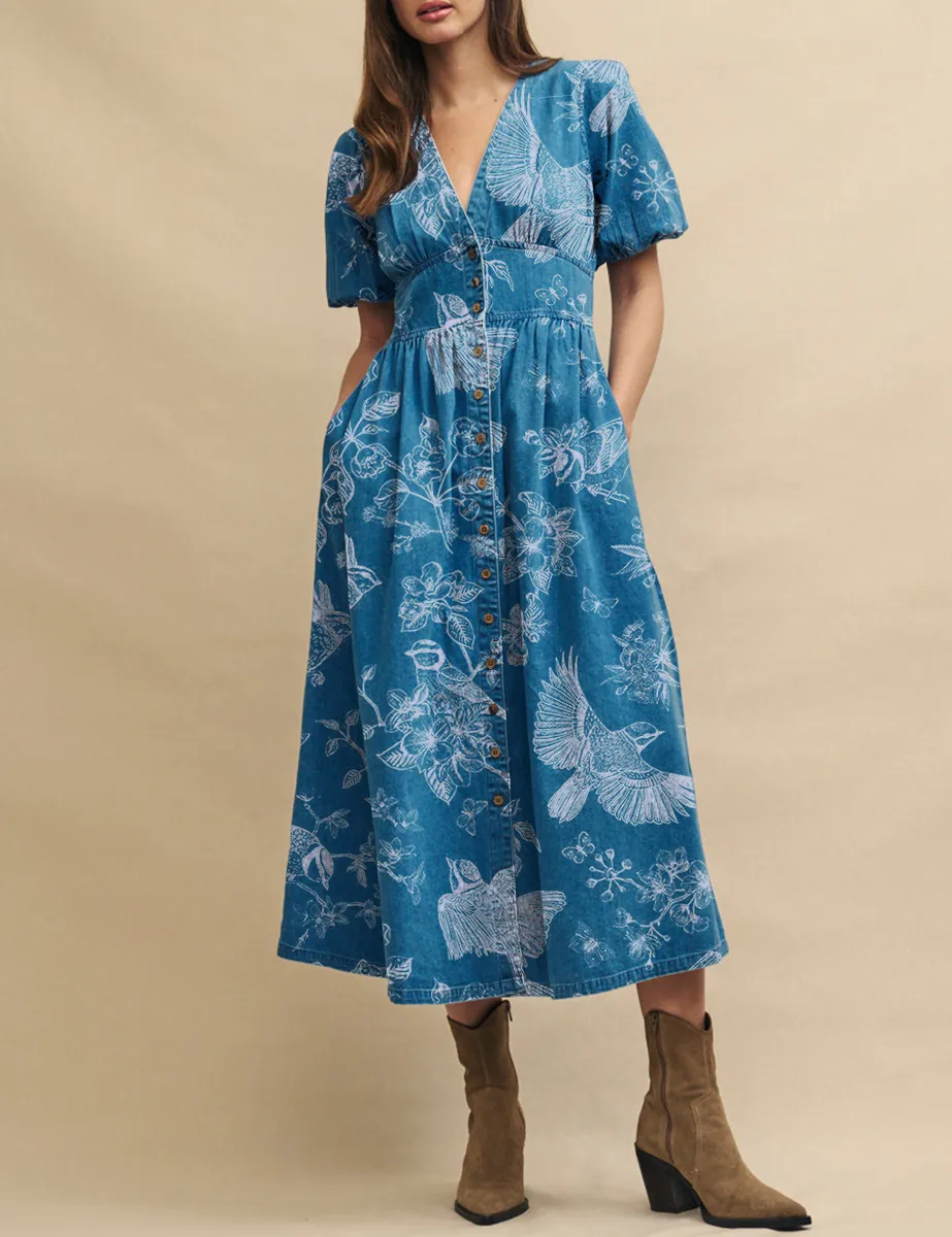 Mid Wash Blue Denim Starlight Midi Dress