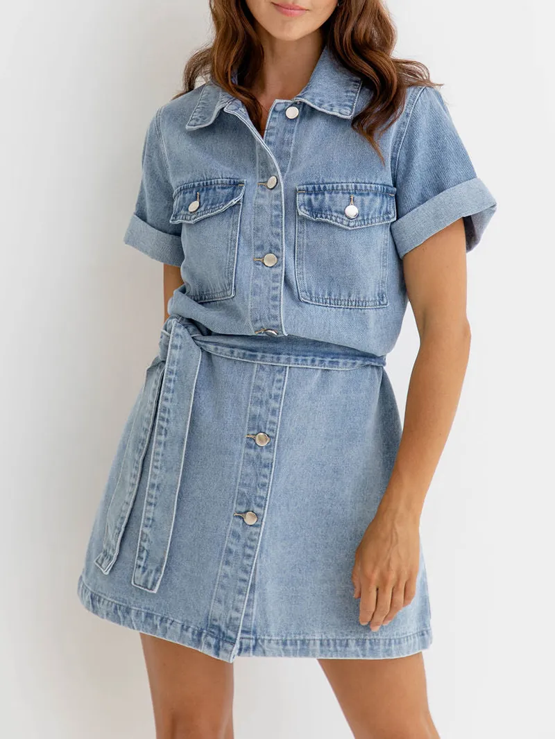 Denim Mini Dress - Light Wash