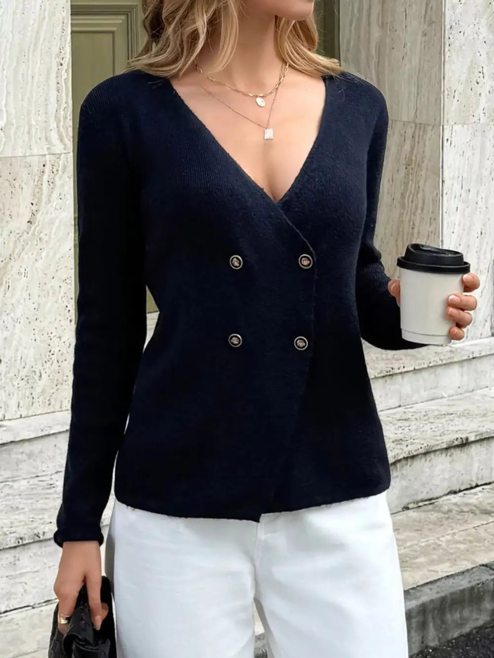 Double Breasted Knit Cardigan