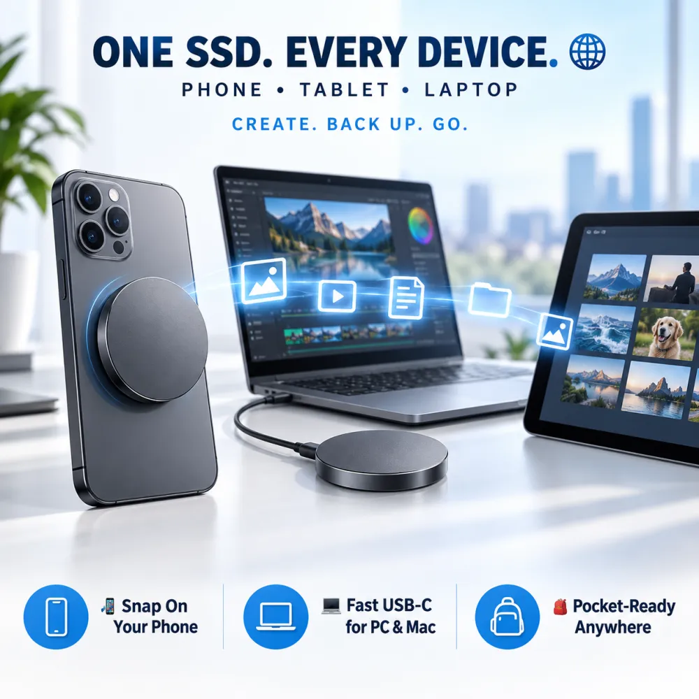 External magnetic portable hard drive, suitable for large capacity mobile phones and computers