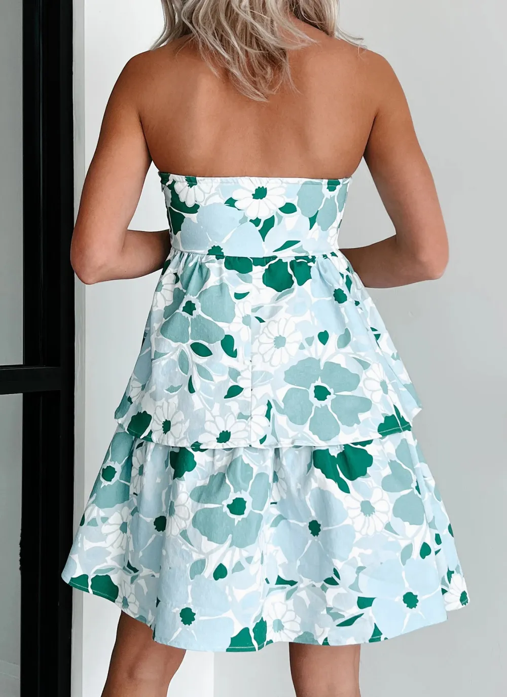 Tiered Floral Denim Dress
