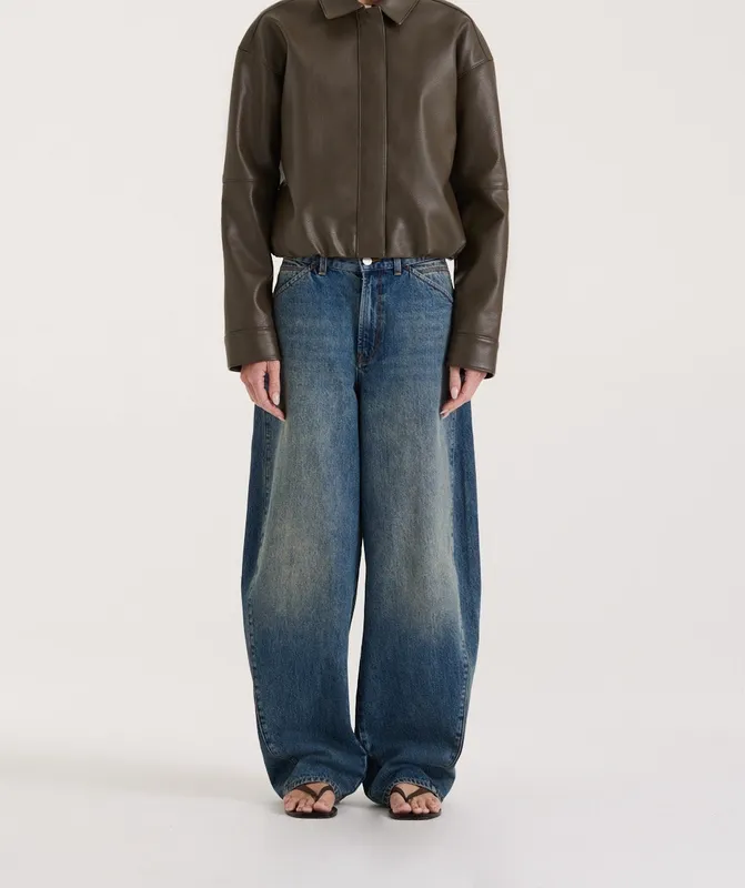 Khaki Cropped Faux Leather Jacket