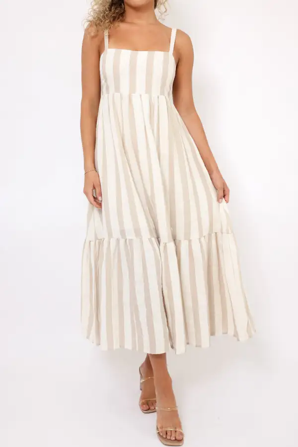 Striped Tiered Smocked Midi Dress