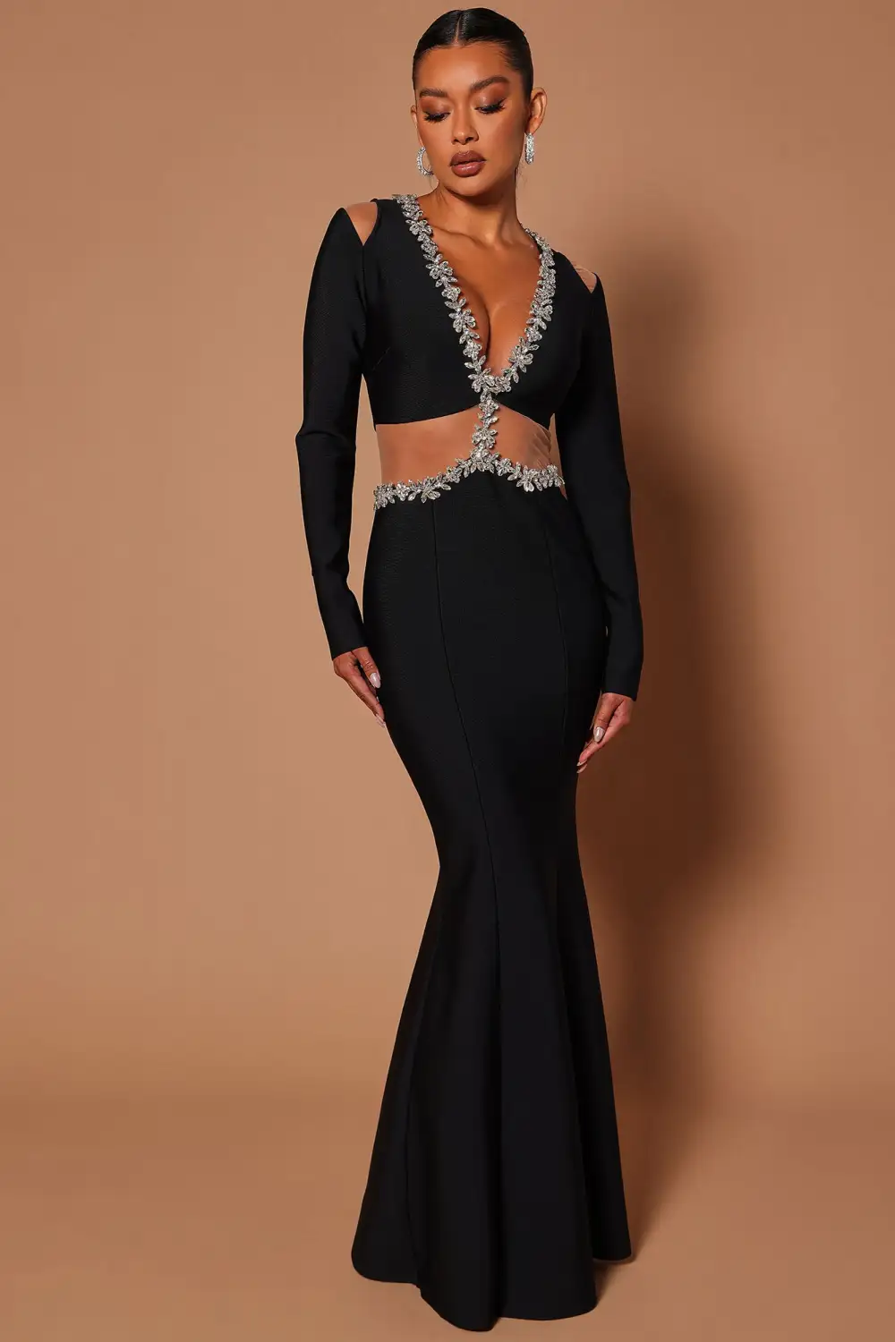 Vara Bandage Embellished Maxi Dress - Black