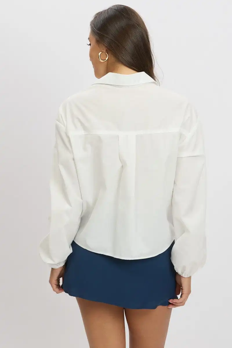 White Tie  Up Front Top Long Sleeve